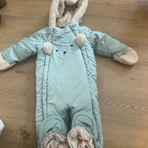 Baby Puff Winter Snowsuit in Light Blue with Sherpa Trim